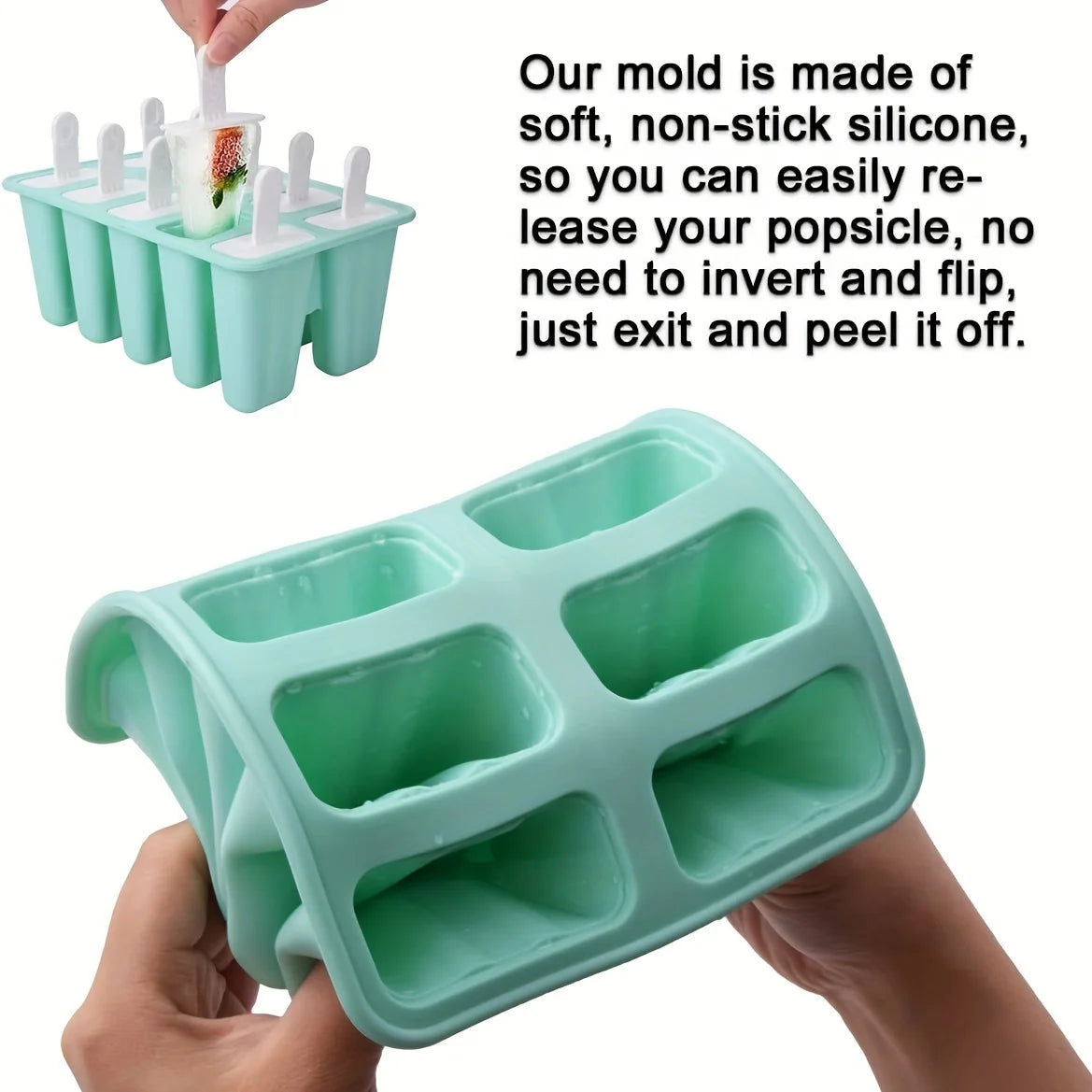 1Pc Reusable Silicone Popsicle Mold - 10 Cavity Popsicle Maker with Bonus Popsicle Sticks - Bpa-Free and Perfect for Restaurants