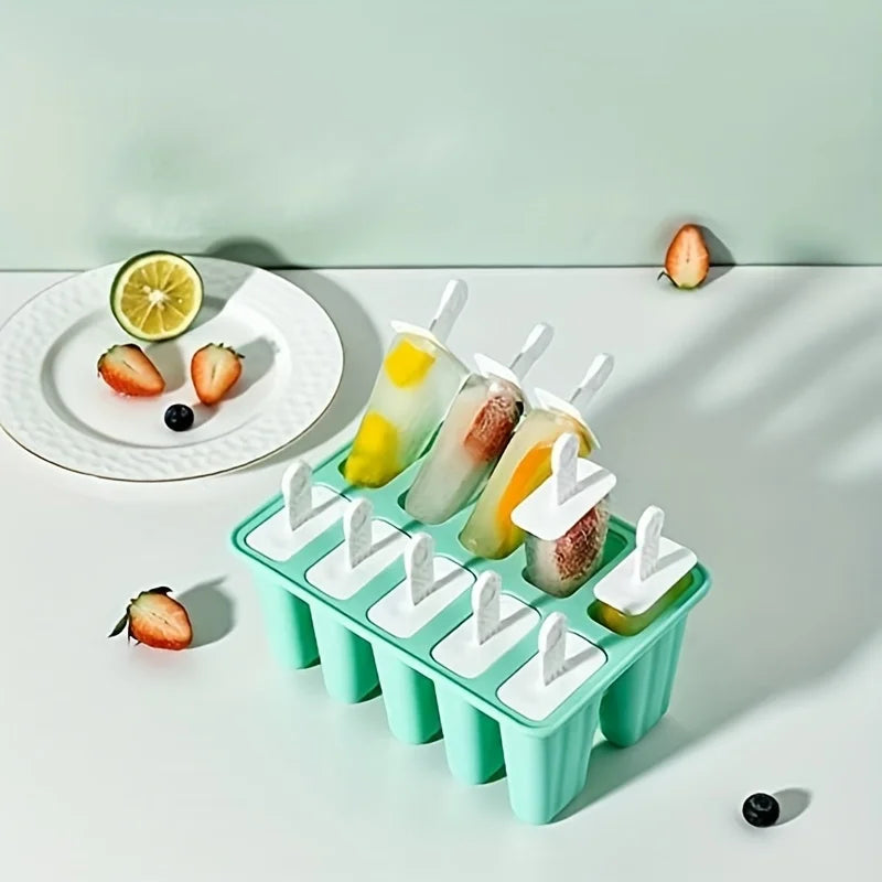 1Pc Reusable Silicone Popsicle Mold - 10 Cavity Popsicle Maker with Bonus Popsicle Sticks - Bpa-Free and Perfect for Restaurants