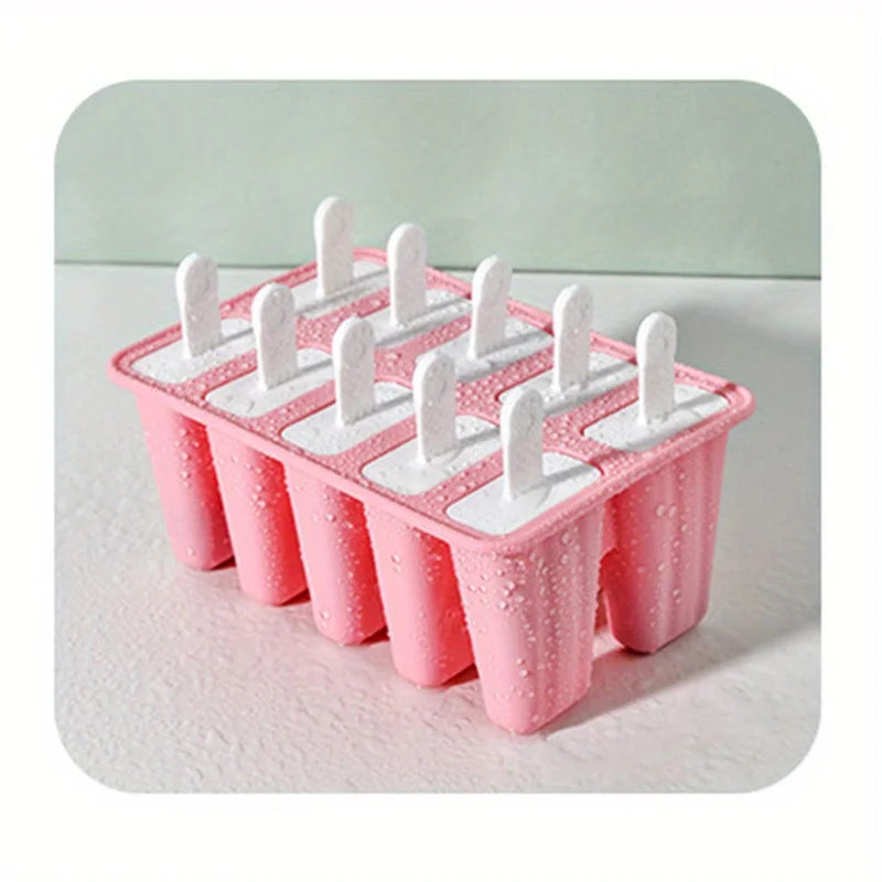 1Pc Reusable Silicone Popsicle Mold - 10 Cavity Popsicle Maker with Bonus Popsicle Sticks - Bpa-Free and Perfect for Restaurants