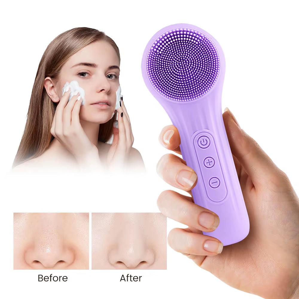 Electric Facial Cleansing Brush - Ultrasonic Vibration Silicone Face Cleanser