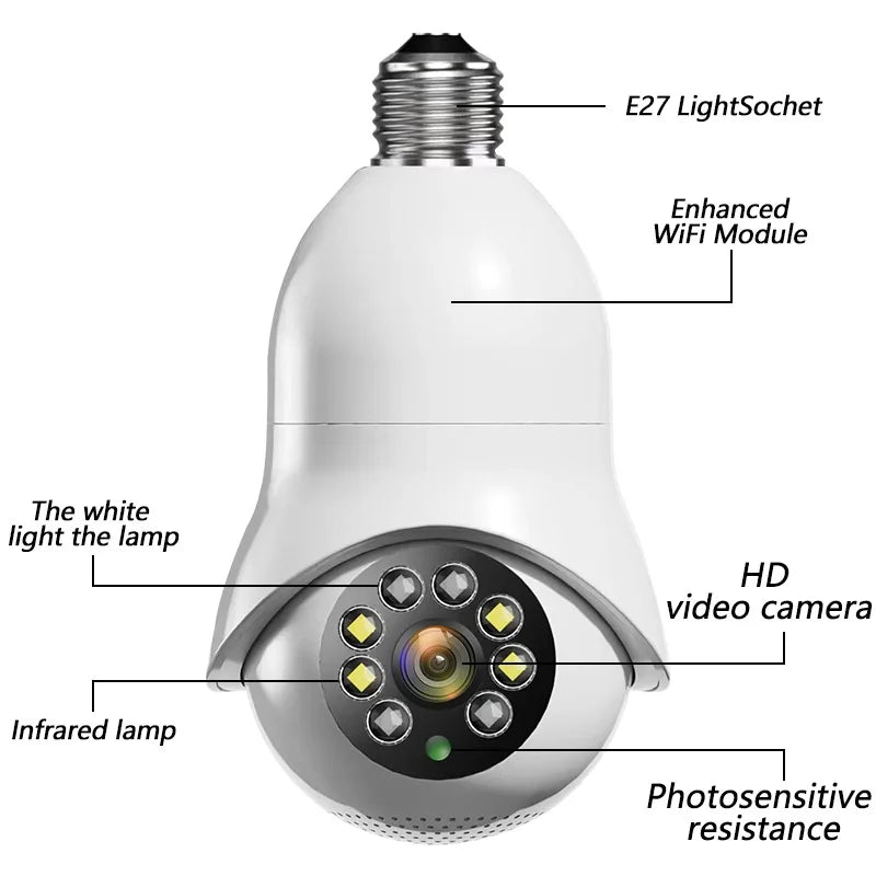 Lightbulb Security Camera Outdoor - Wifi Video Surveillance 1080P With Night Vision