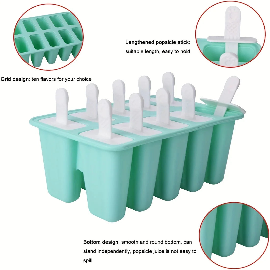 1Pc Reusable Silicone Popsicle Mold - 10 Cavity Popsicle Maker with Bonus Popsicle Sticks - Bpa-Free and Perfect for Restaurants