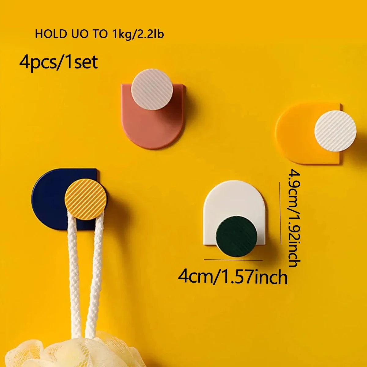4Pcs - Premium Adhesive Wall Hooks-Easy Install, Space-Saving,Towel/Coat Hooks for Hanging Hats in Bathroom, Kitchen, or Bedroom