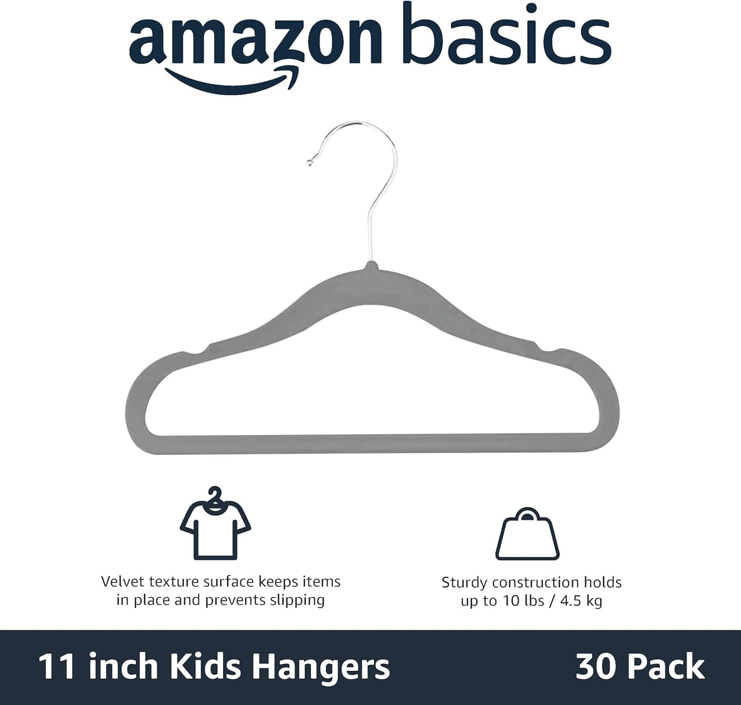 Grey Non Slip Hangers for Kids - Hangers for Infants And Toddlers, Pack of 30