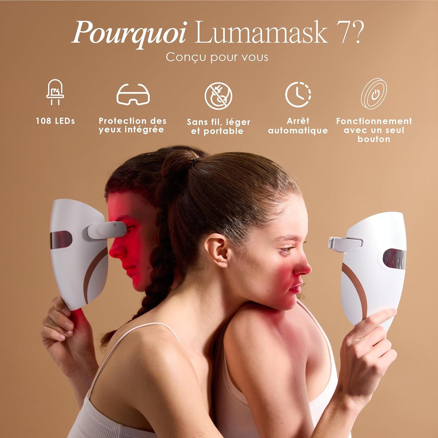 Lumamask LED Light Therapy by | 7 LED Colors | Anti-Aging Skincare | Reduce Fine Lines & Wrinkles | Skin Tightening | Lightweight & Wireless