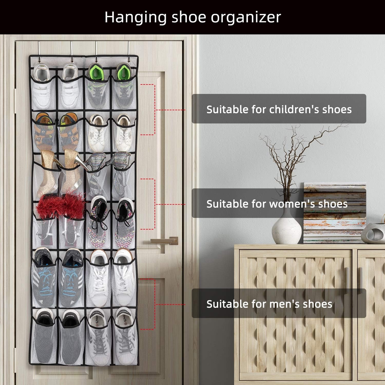  Door Shoe Organizer -  Hanging Shoe Organizer with 24 Mesh Large Pockets 