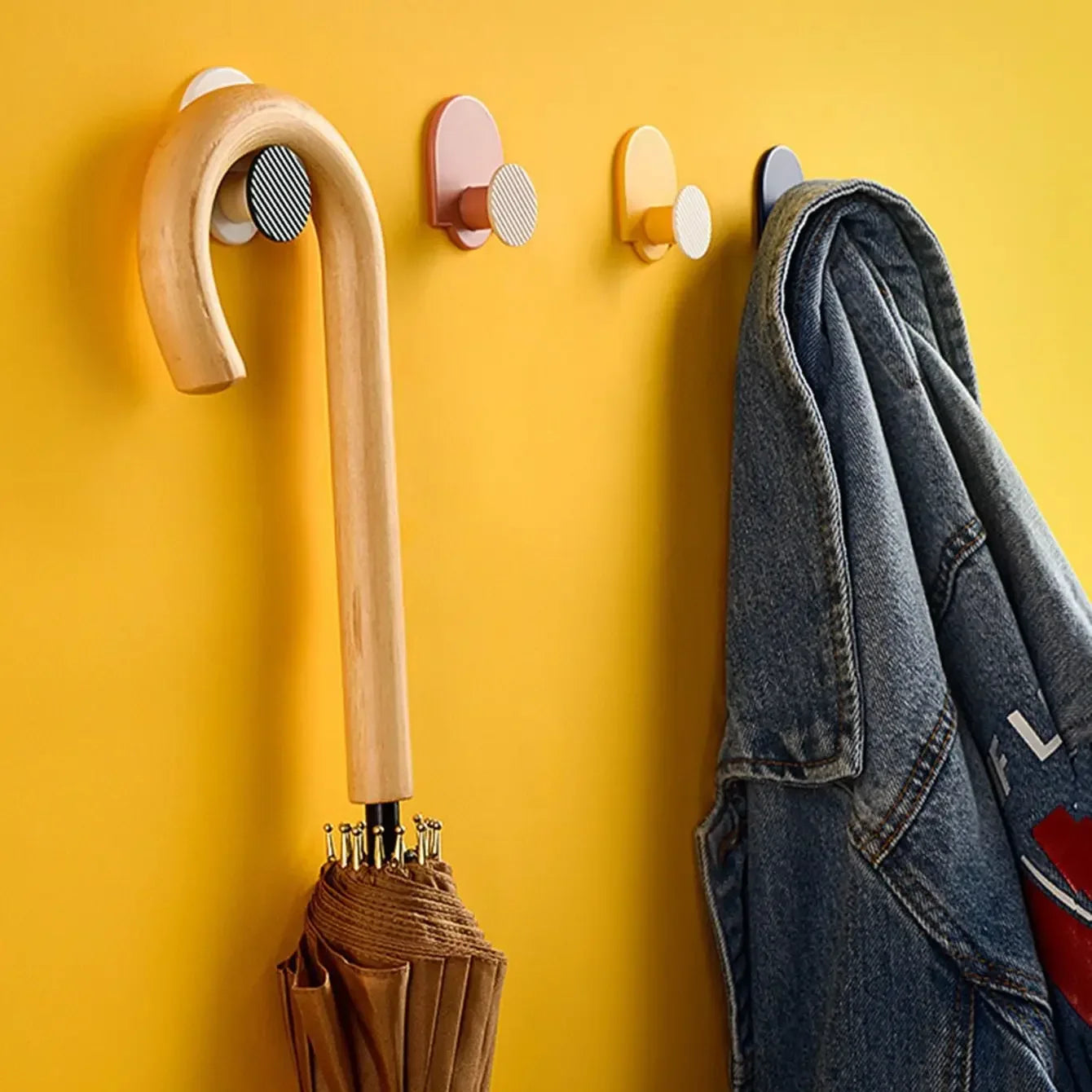 4Pcs - Premium Adhesive Wall Hooks-Easy Install, Space-Saving,Towel/Coat Hooks for Hanging Hats in Bathroom, Kitchen, or Bedroom