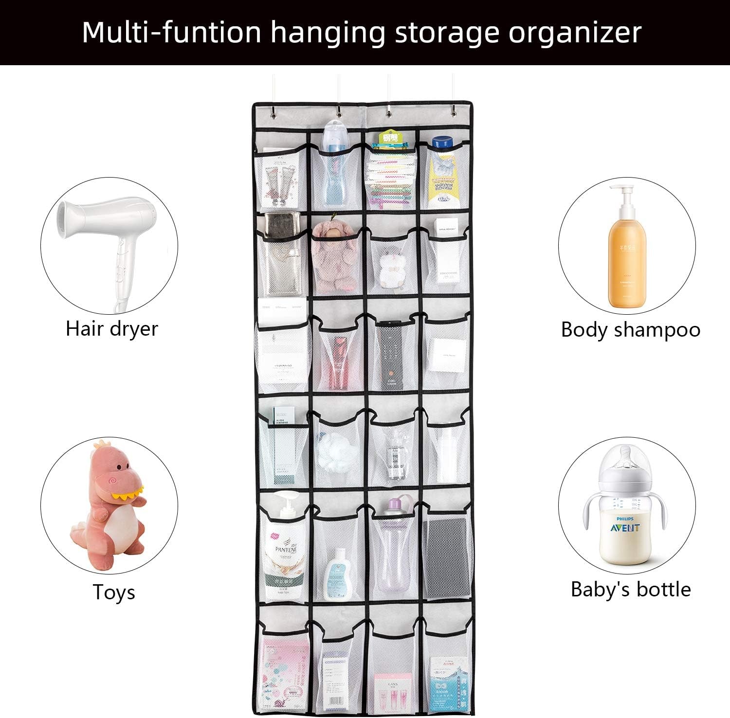  Door Shoe Organizer -  Hanging Shoe Organizer with 24 Mesh Large Pockets 