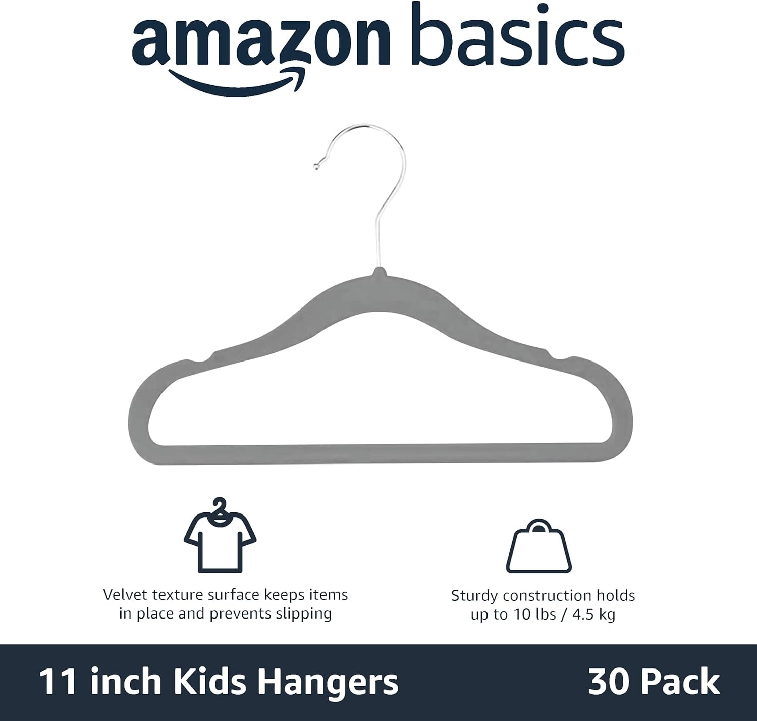 Grey Non Slip Hangers for Kids - Hangers for Infants And Toddlers, Pack of 30